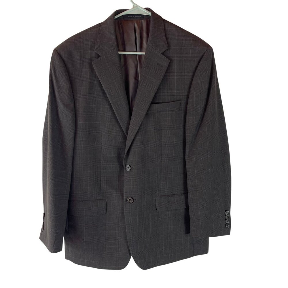 Ralph‎ Lauren Wool Two Button Blazer Mens 40R Gray Plaid Pockets Suit Jacket